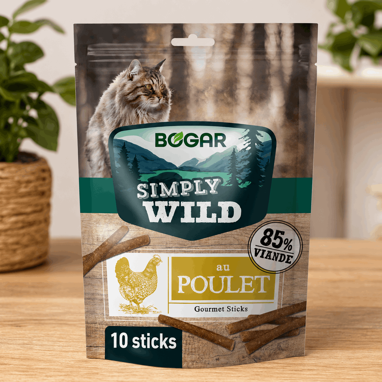 Bâtonnets pour chat Bogar Simply Wild au poulet – 10 sticks (50 g) - Boutique Aux Trois Pattes
