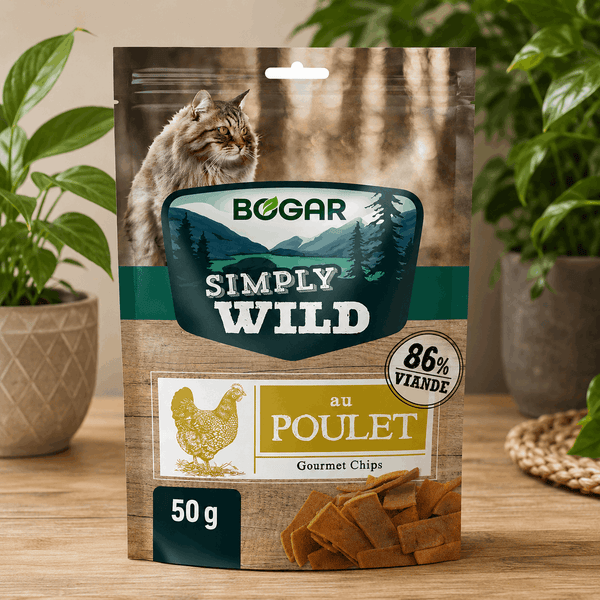 Chips pour chat Bogar Simply Wild au poulet – 50 g - Boutique Aux Trois Pattes