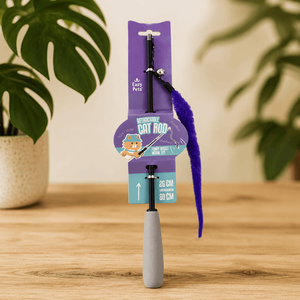 Canne à pêche télescopique Easy Pets avec ver en peluche – 26 à 80 cm - Boutique Aux Trois Pattes