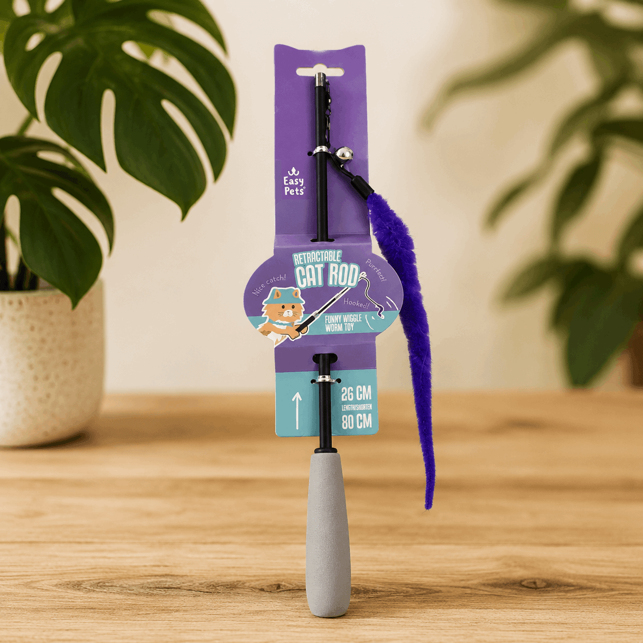 Canne à pêche télescopique Easy Pets avec ver en peluche – 26 à 80 cm - Boutique Aux Trois Pattes