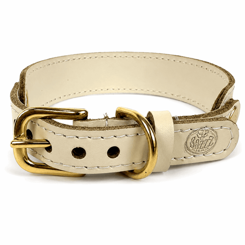 Collier pour chien Sazzz Sweetie Classic en cuir crème – 22 à 28 cm x 2,5 cm - Boutique Aux Trois Pattes