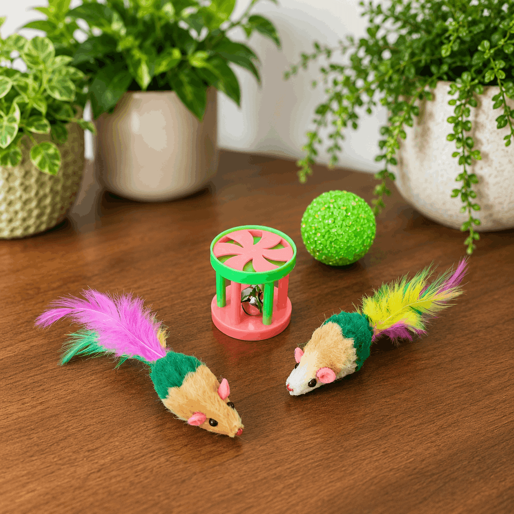 Pack Surprise de 4 Jouets pour Chat – 2 Souris + 2 Jouets - Boutique Aux Trois Pattes