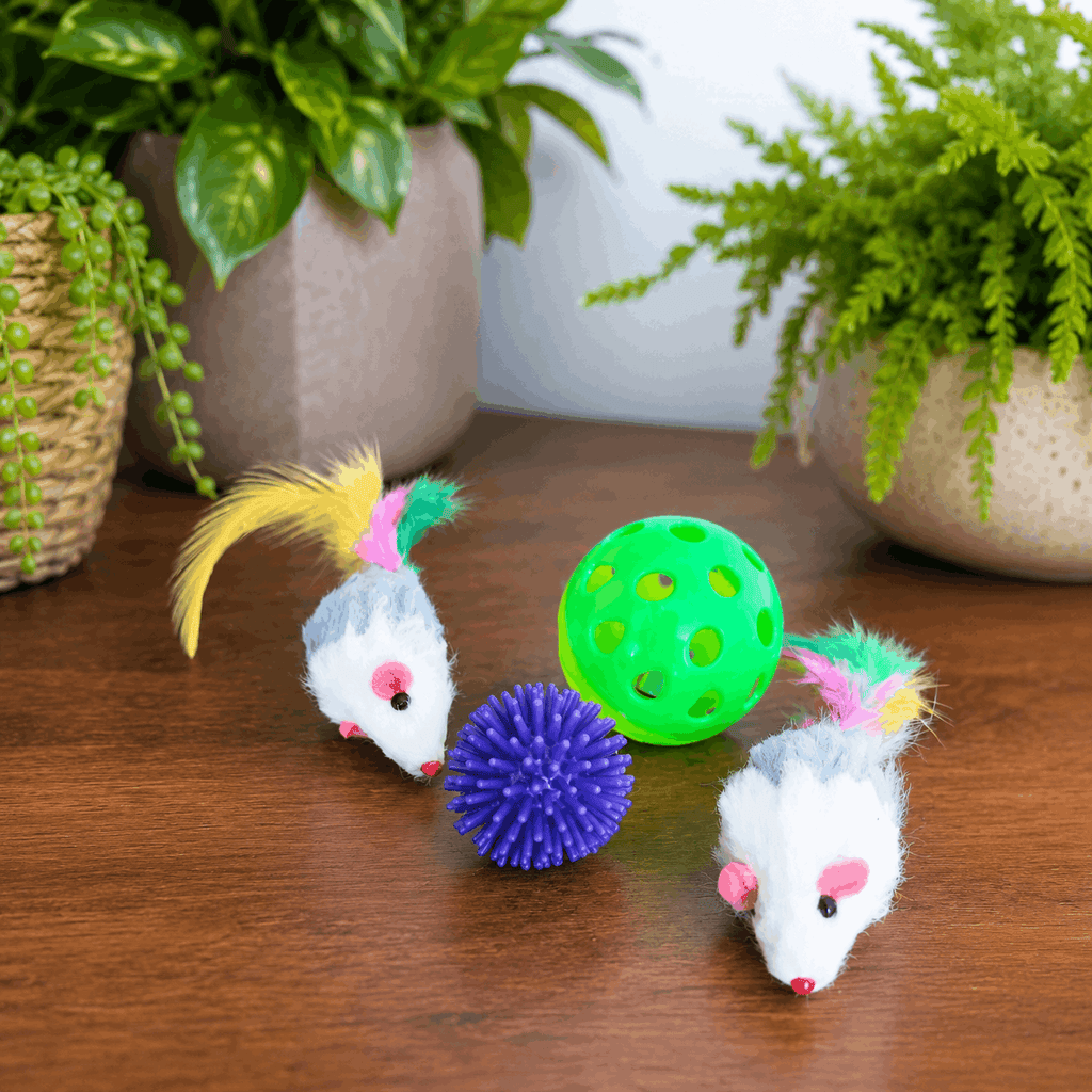 Pack Surprise de 4 Jouets pour Chat – 2 Souris + 2 Jouets - Boutique Aux Trois Pattes
