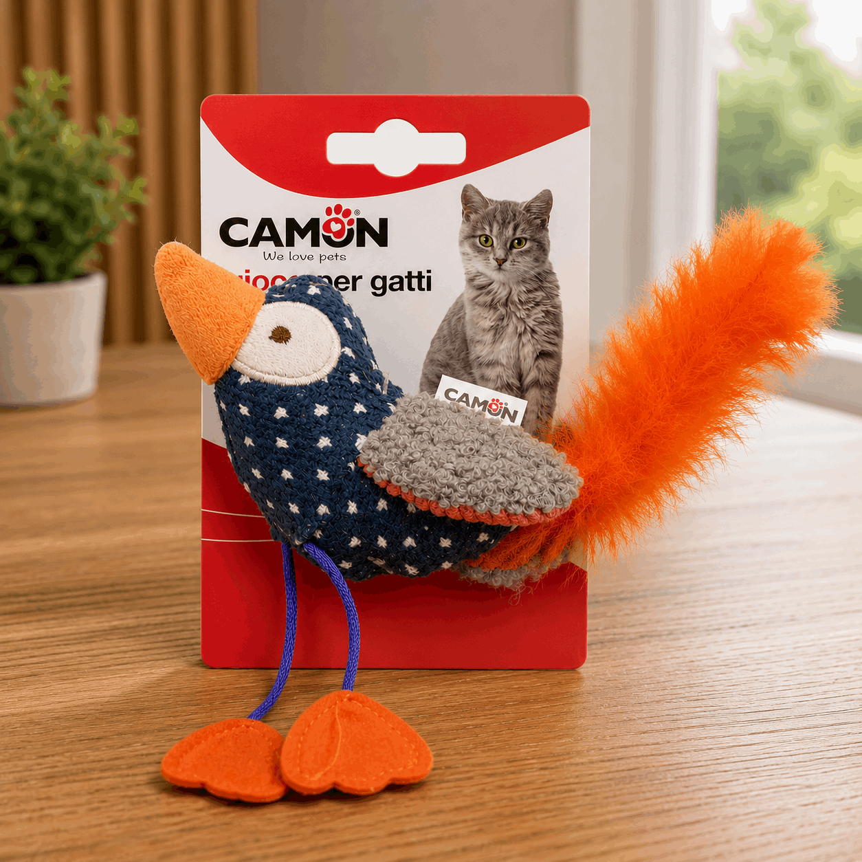 Jouet oiseau avec plumes et herbe à chat pour chat - 11 cm - Boutique Aux Trois Pattes