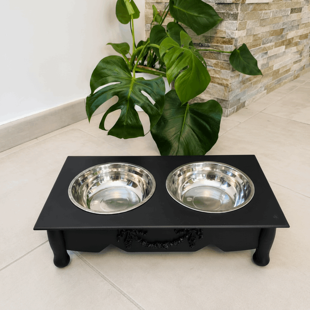 Gamelle surélevée double chien & chat – 2 x 500 ml – Noir ou Doré - Boutique Aux Trois Pattes