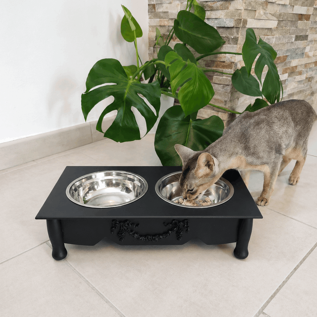 Gamelle surélevée double chien & chat – 2 x 500 ml – Noir ou Doré - Boutique Aux Trois Pattes