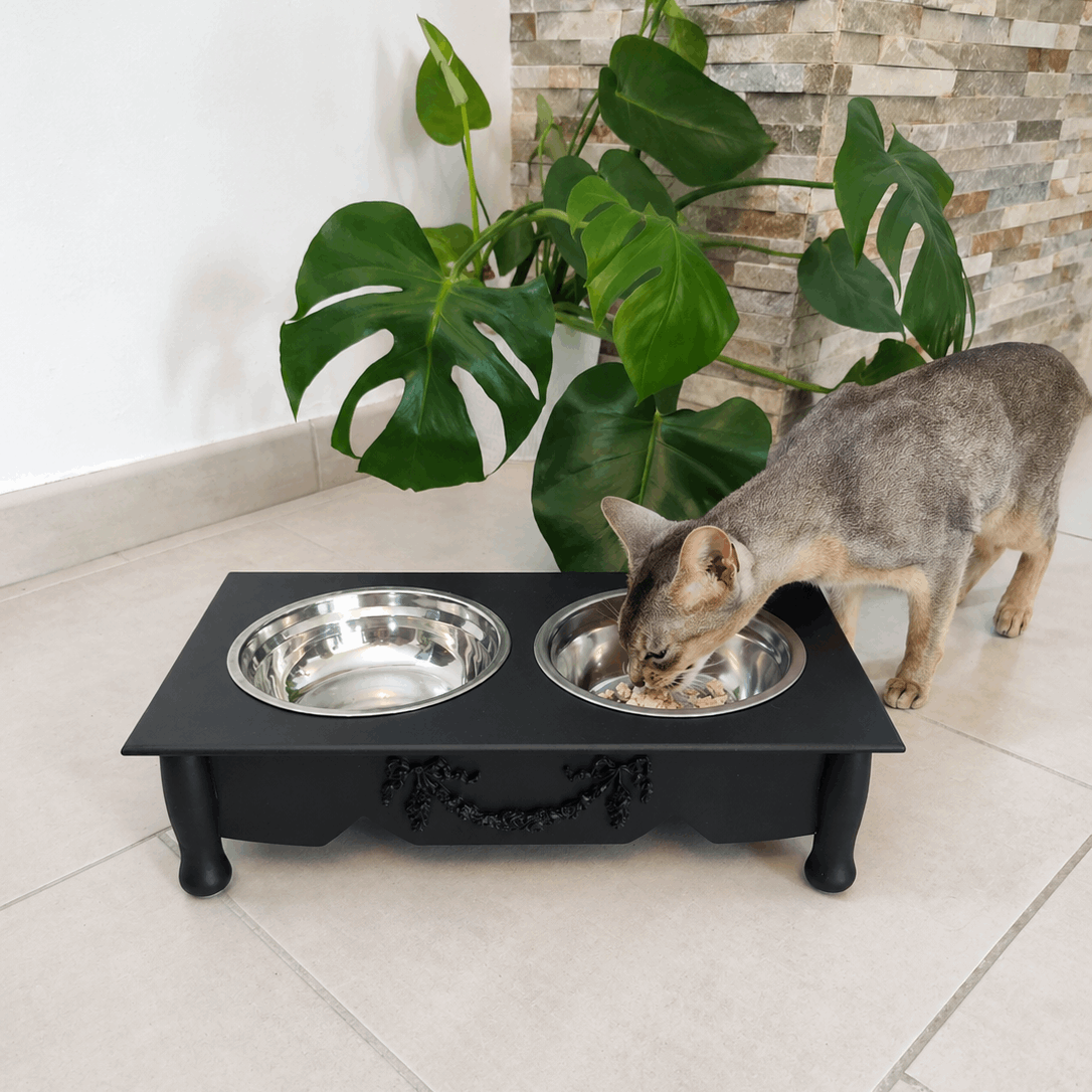 Gamelle surélevée double chien & chat – 2 x 500 ml – Noir ou Doré - Boutique Aux Trois Pattes