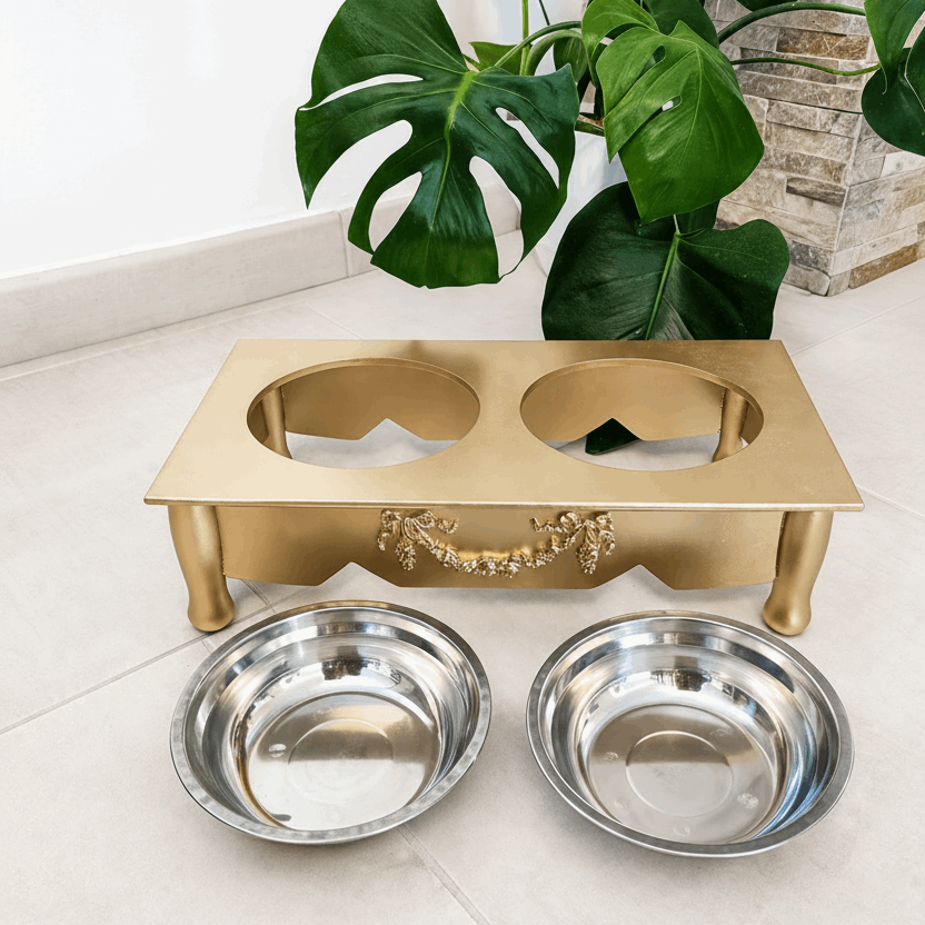 Gamelle surélevée double chien & chat – 2 x 500 ml – Noir ou Doré - Boutique Aux Trois Pattes