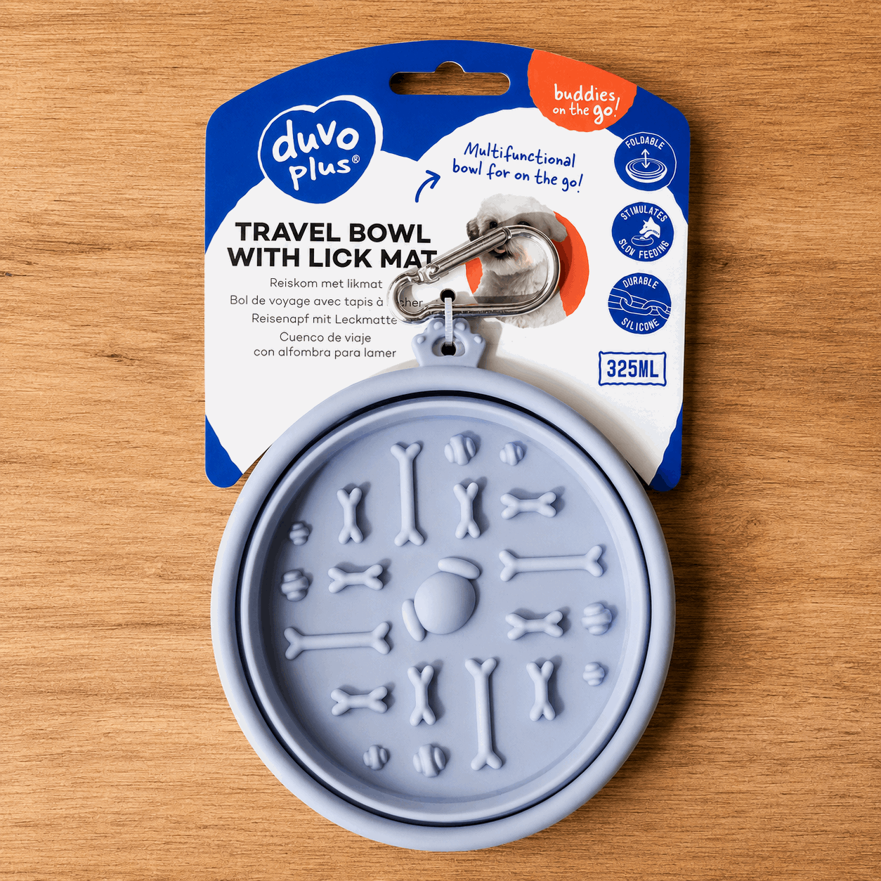 Gamelle de voyage pliable avec tapis de léchage intégré – 325 ml - Boutique Aux Trois Pattes