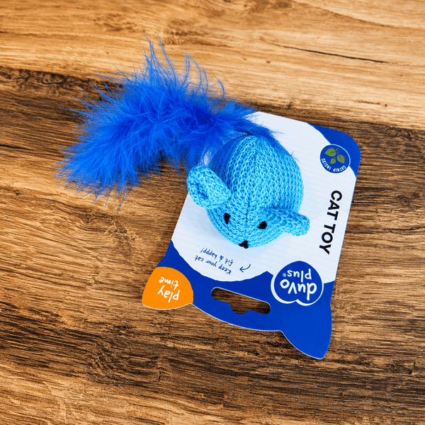 Souris en Laine avec Queue en Plume et Herbe à Chat – 10 × 6 × 4 cm - Boutique Aux Trois Pattes