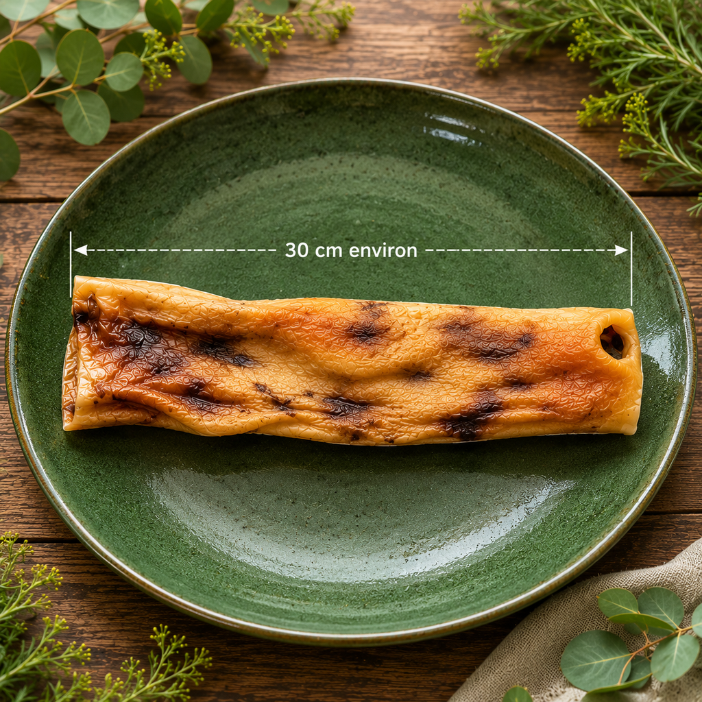 Peau de tête de bœuf XL séchée naturelle pour chien d'environ 30 cm.
