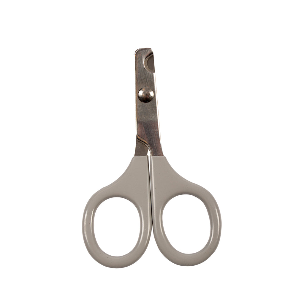 Ciseaux coupe-griffes courbés Duvoplus gris avec pointes arrondies sur fond blanc