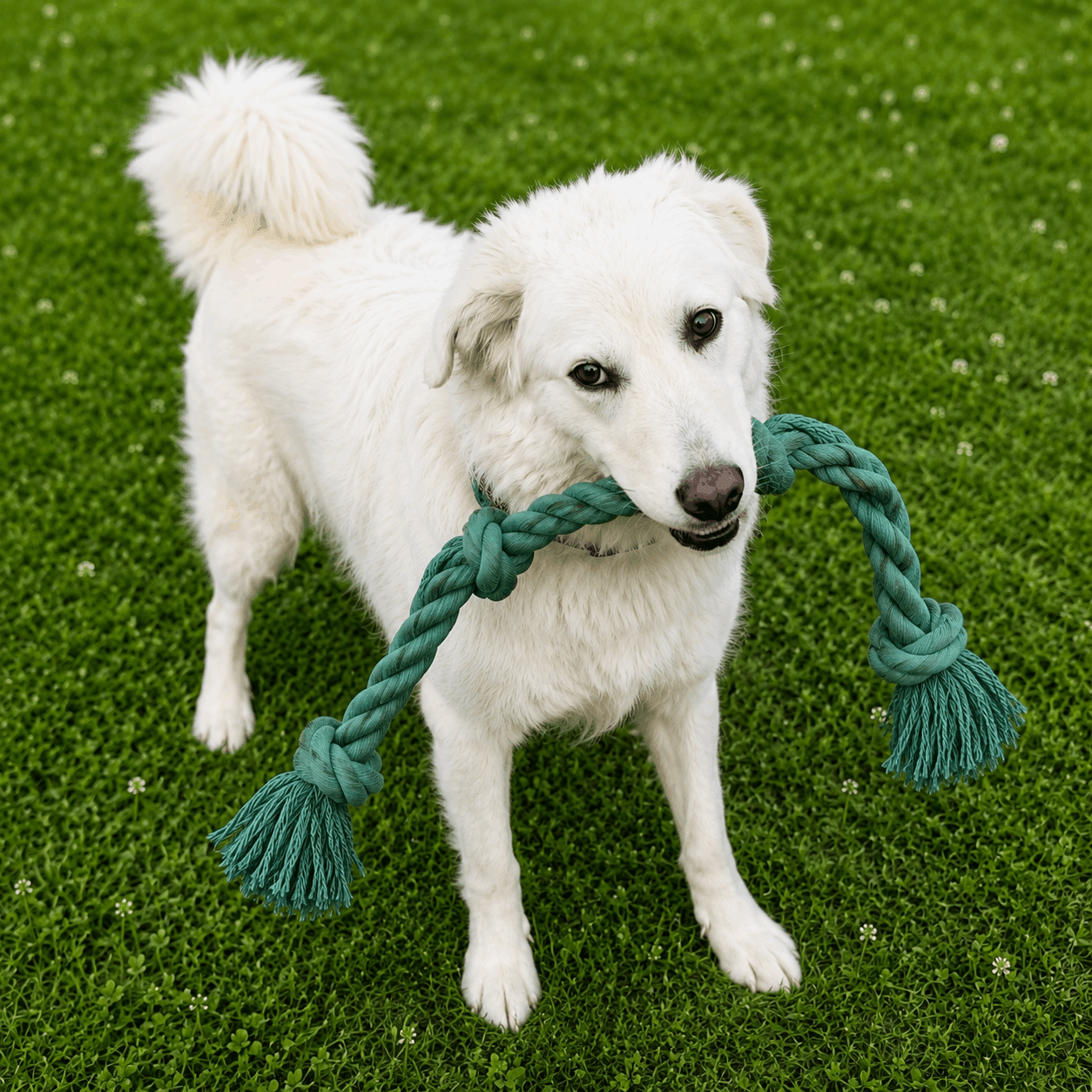 Corde d'hygiène dentaire en tissu tressé avec 4 nœuds pour chien – 74 cm - Boutique Aux Trois Pattes