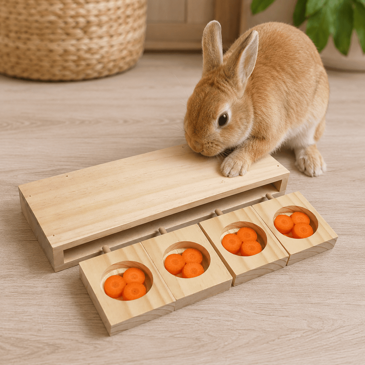 Jeu pour lapin – Jeu d’intelligence en bois Sniffle ’n Snack - Boutique Aux Trois Pattes