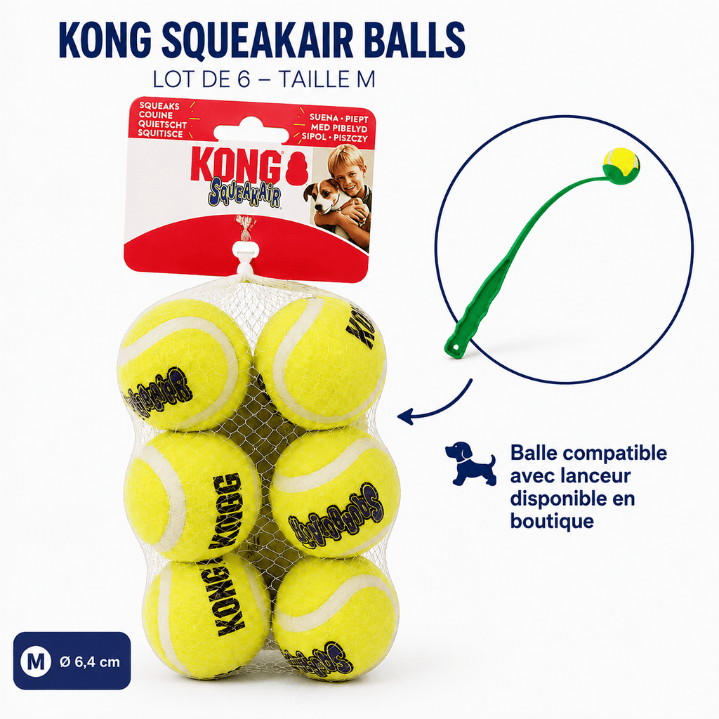 KONG SqueakAir Balls M – Lot de 6 balles pour chien - Boutique Aux Trois Pattes