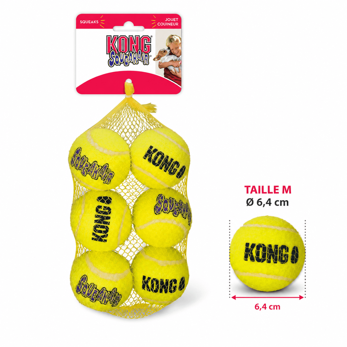 KONG SqueakAir Balls M – Lot de 6 balles pour chien - Boutique Aux Trois Pattes