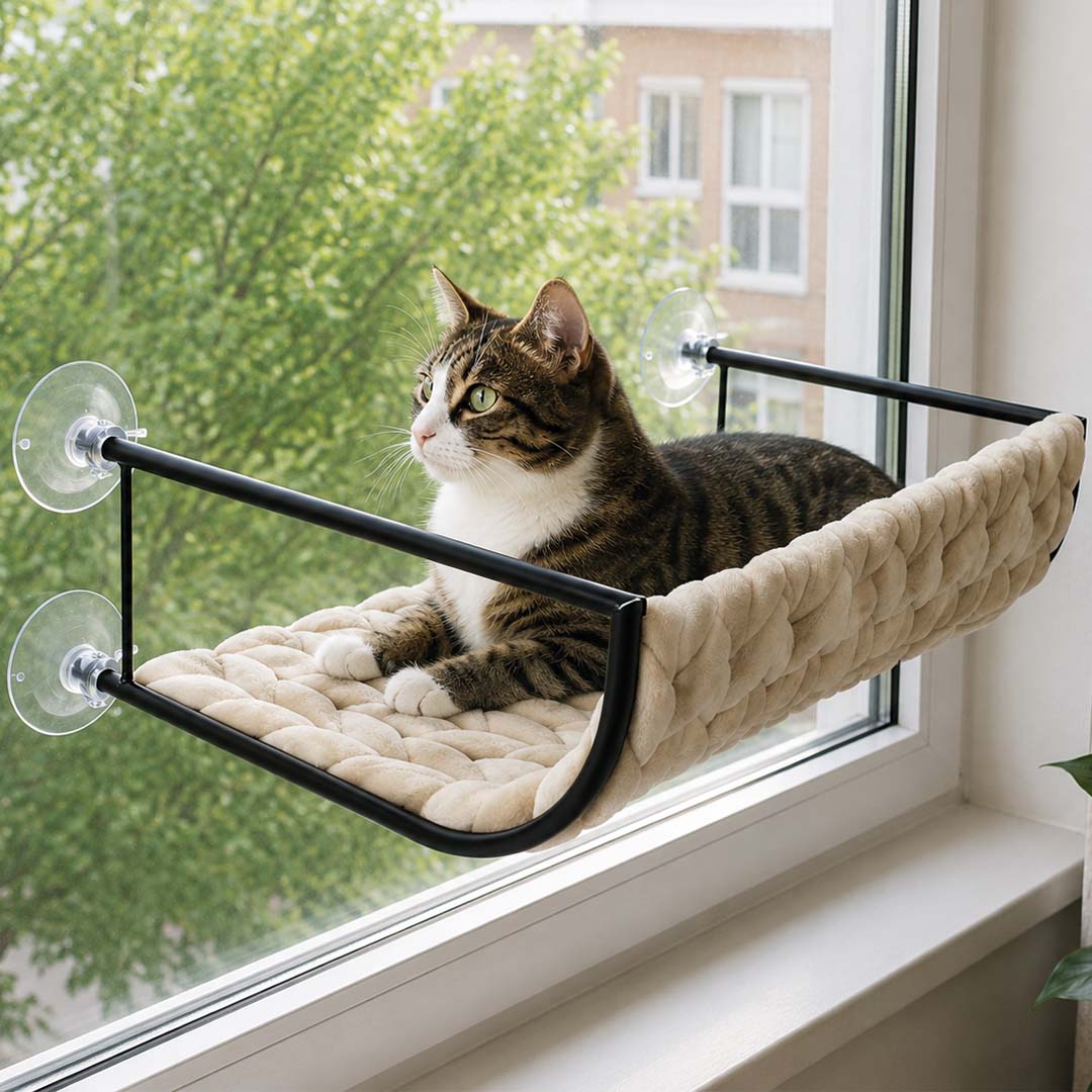 Chat installé dans le lit de fenêtre Blair à ventouses