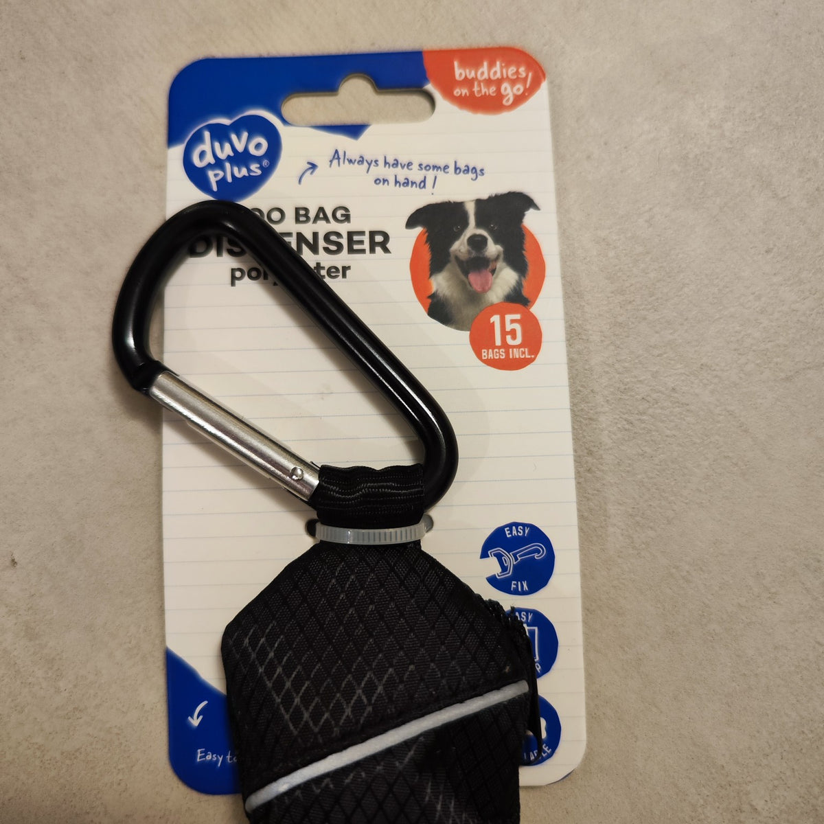 Distributeur de sacs à déjections pour chien avec mousqueton – Duvo+ - Boutique Aux Trois Pattes