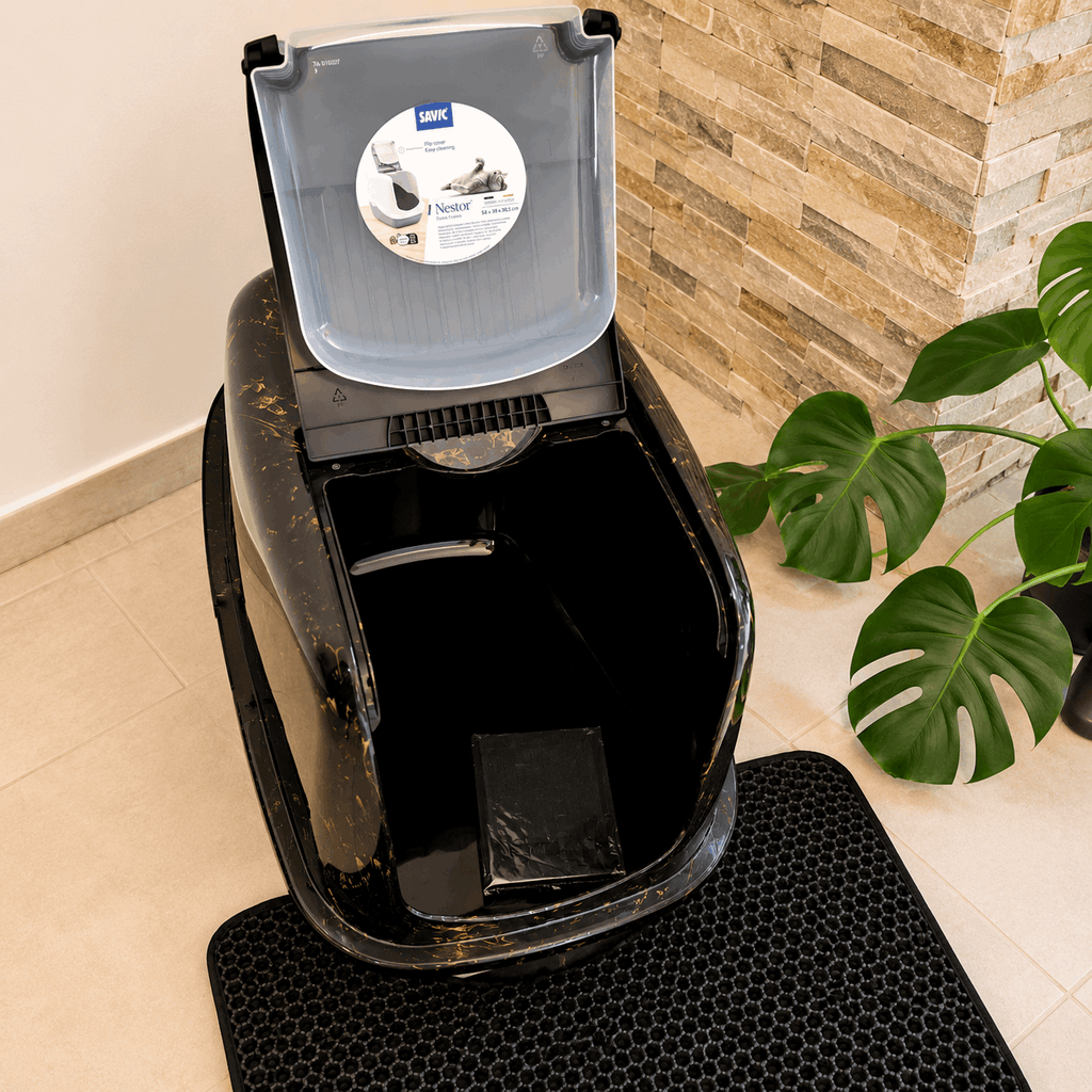 Maison de toilette pour chat Savic Nestor – Noir marbré – 56 x 39 x 38,5 cm - Boutique Aux Trois Pattes