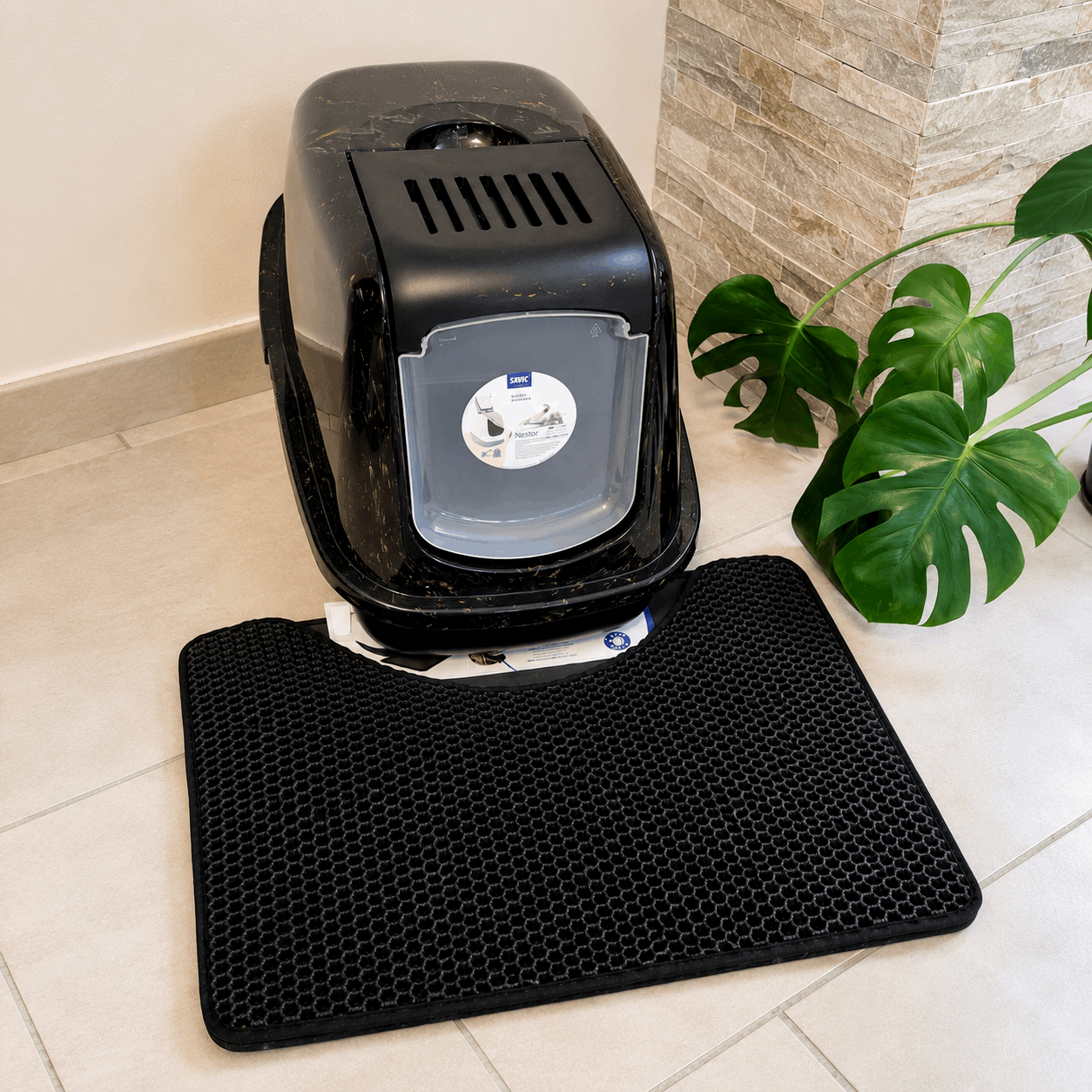 Maison de toilette pour chat Savic Nestor – Noir marbré – 56 x 39 x 38,5 cm - Boutique Aux Trois Pattes