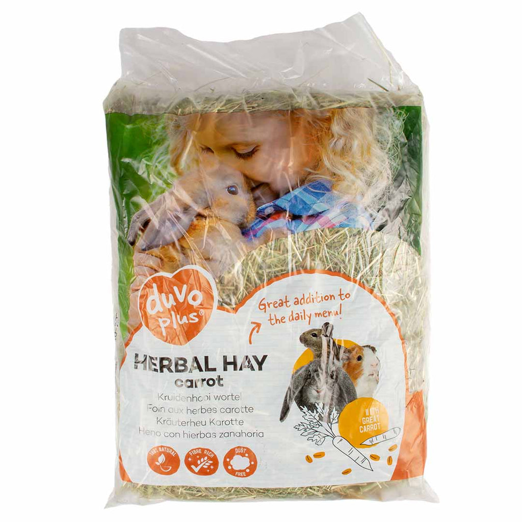 Foin à la carotte pour lapin et rongeurs Duvo+ – 500 g - Boutique Aux Trois Pattes
